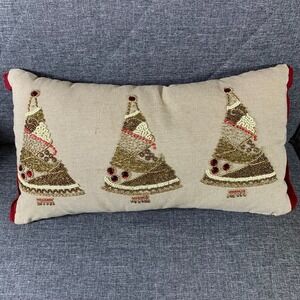 Pier 1 Beaded Embroidered Christmas Trees Throw Decorative Pillow
